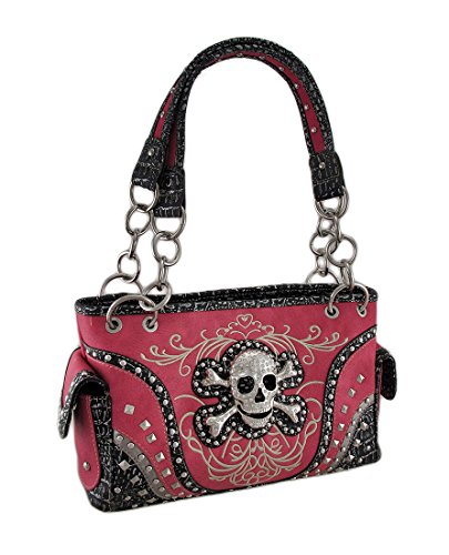 Embroidered Concealed Carry Rhinestone Skull Studded Purse