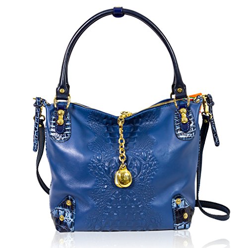 Marino Orlandi Designer Blue Alligator Embossed Leather Large Slouchy Bag