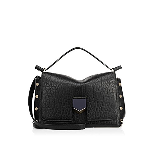 Jimmy Choo Designer LOCKETT/S Shoulder Black Grainy Leather and Nappa Handbag Purse Made in Italy