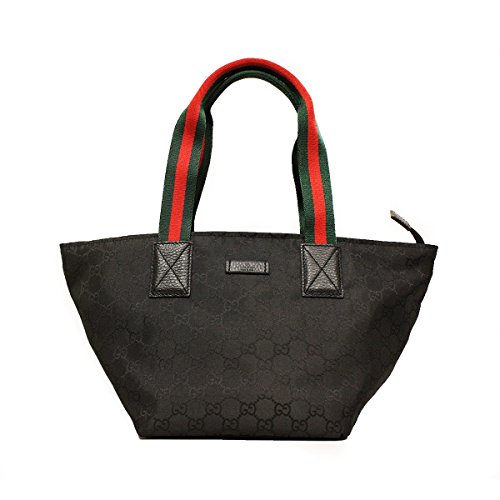 Gucci GG Nylon Fabric & Leather Small Tote Bag, Black 374433