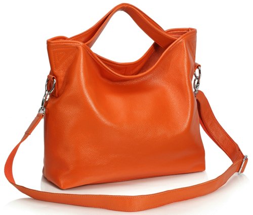 Ilishop Women’s Orange Tote Handbag Genuine Leather Shoulder Bag