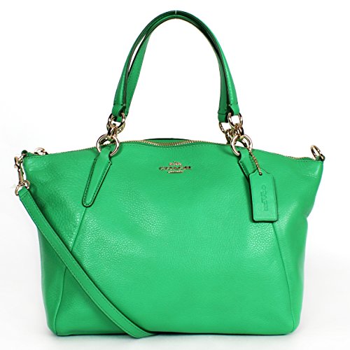 Coach Pebbled Leather Small Kelsey Satchel Cross Body Bag Green