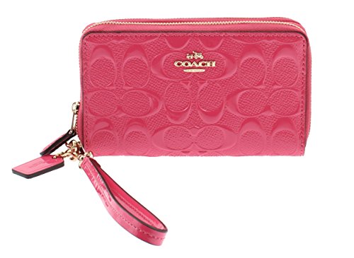 Coach Double Zip Phone Wallet Signature Debossed Patent Leather F53960 IMDUL