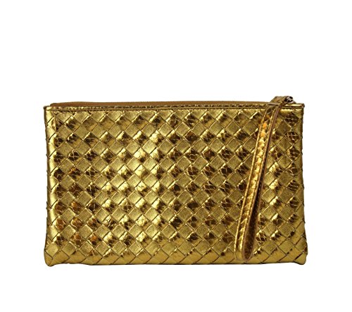 Bottega Veneta Gold Python Leather Wristlet Woven Clutch Bag 325420 7714