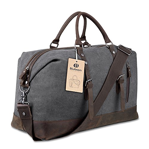 BLUBOON Travel Duffel Bag Canvas Leather Overnight Bag