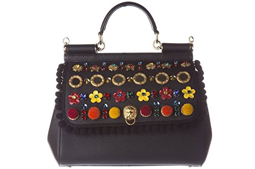 Dolce&Gabbana women’s leather handbag shopping bag purse sicily black