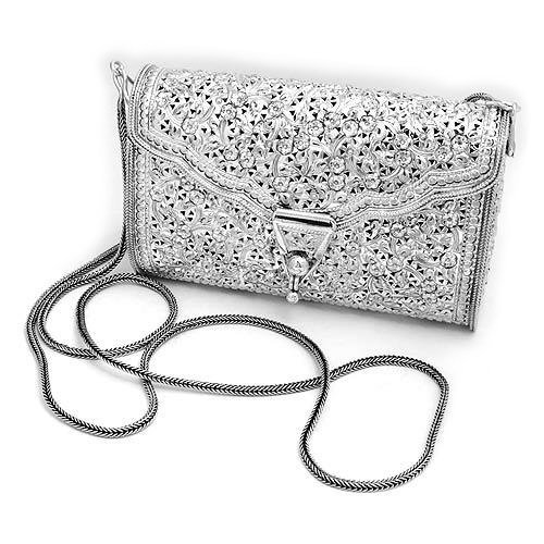 Evening Bag with Strap in Pure Sterling Silver