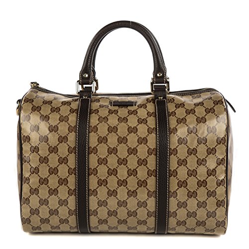 Gucci Original GG Boston Bag Crystal Brown Canvas Leather Joy Handbag