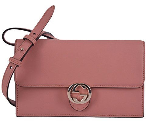 Gucci Women’s Cameo Pink Leather Moon Crossbody Purse W/Wallet Interior
