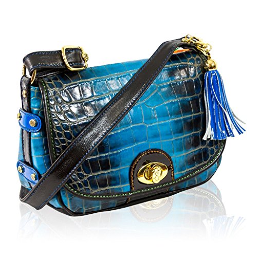 Marino Orlandi Italian Designer Cobalt Blue Croc Leather Purse Messenger Bag