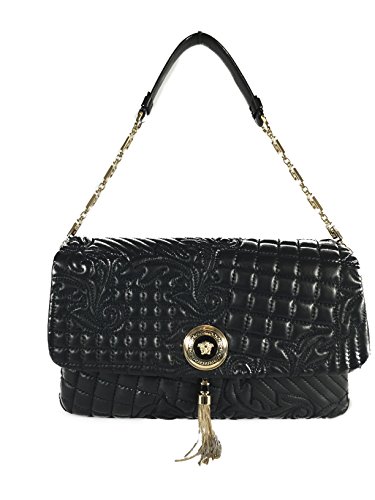Versace Handbag Black Leather with Gold Medusa Logo