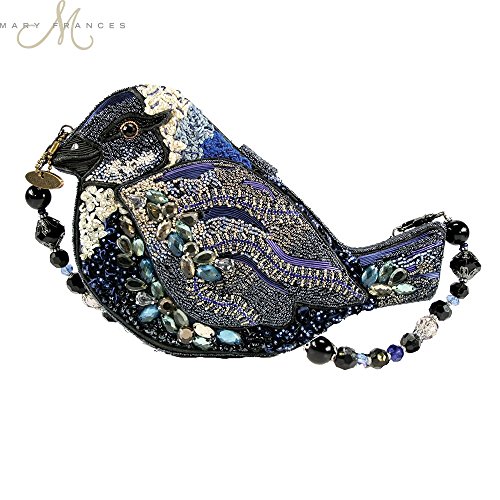 Mary Frances Song Bird Blue Black White Novelty Beaded Jeweled Handbag Shoulder Bag