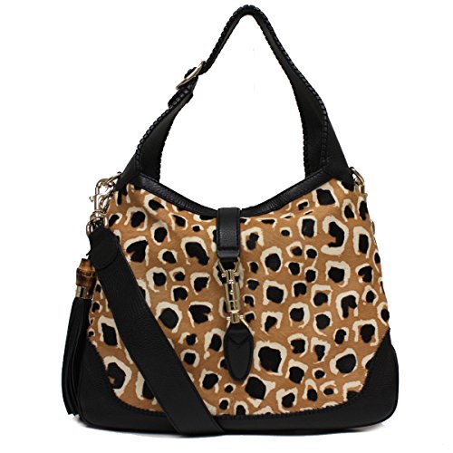 Gucci Ponyhair Leopard Print New Jackie Shoulder Handbag 246907