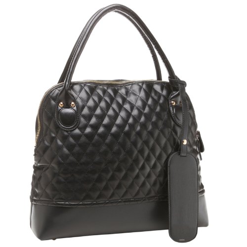 MG Collection TAMERA Oversize Black Quilted Diamond Pattern Office Tote Handbag
