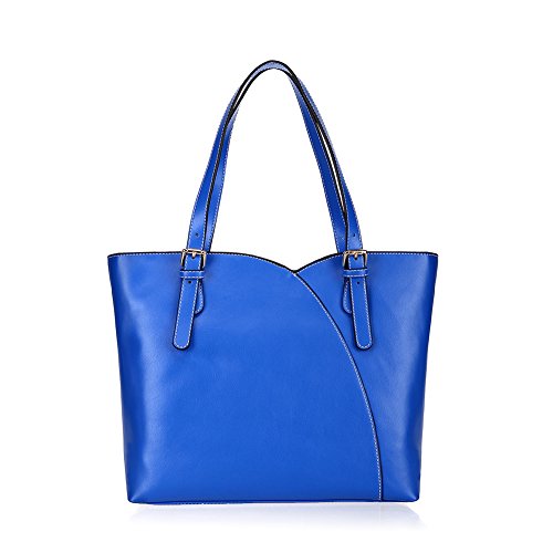 Fineplus Womens Cute Pure Color Split Cow Leather Shoulder Tote Bags Handbags Electric Blue
