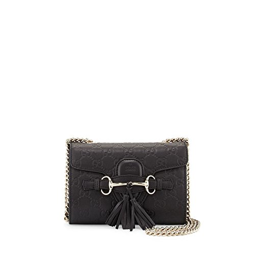 Gucci Emily Guccissima Mini Shoulder Bag Black Leather Handbag New