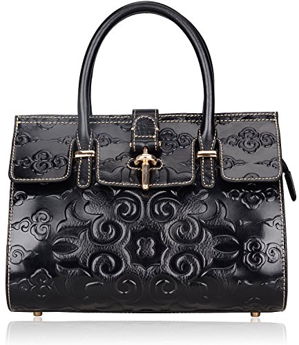 Pijushi Classic Ladies Embossed Floral Leather Tote Satchel Top Handle Handbags