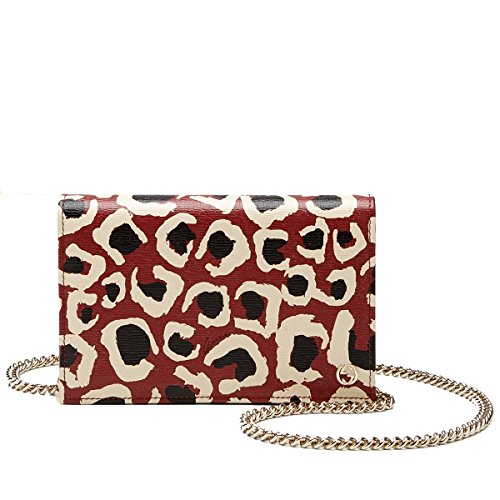 Gucci Red Leopard Print Leather Chain Cross Body Clutch Bag 354697