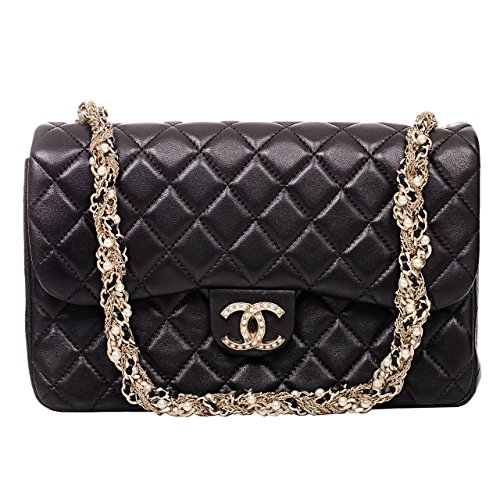 Authentic Chanel Black Lambskin Westminster Pearl Flap Bag Article: A94305 Y09157 Made in France