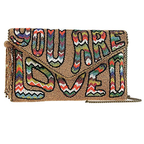 Mary Frances You are Loved Hippie Boho Beaded Clutch Bag New