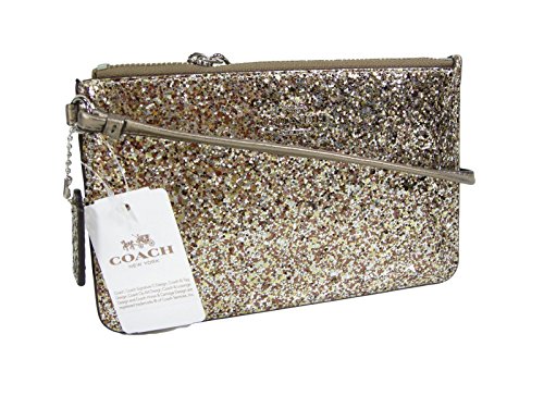 New Coach Signature Wristlet Hand Bag Purse Clutch Gold Glitter Wedding Formal