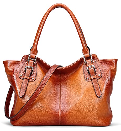 AINIMOER Women Vintage Soft Genuine Leather Tote Shoulder Bag Top-handle Cross body Handbags Ladys Purse