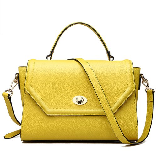Ilishop Women’s Yellow Genuine Leather Tote Handbags Travel Shoulder Bag