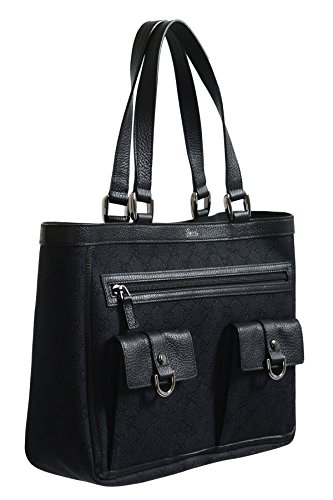 Gucci Women’s Black GG Print Canvas Leather Trimmed Abbey Pocket Tote Bag