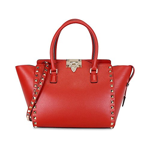 Valentino Rockstud Small Double Handle Leather Tote Bag – Rosso