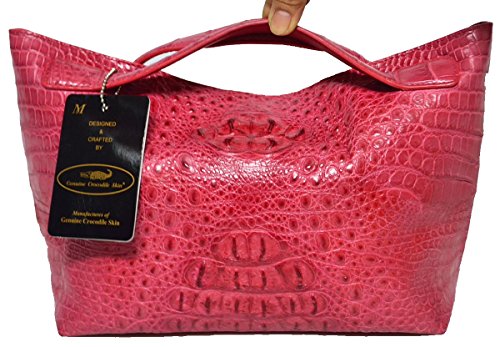 Authentic M Crocodile Skin Womens Hornback Clutch Bag Tote Pink Handbag