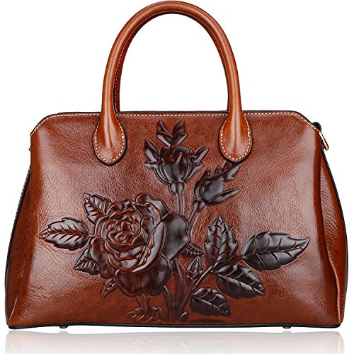 Pijushi Designer Embossed Floral Cowhide Leather Tote Style Ladies Convertible Top Handle Bag Cross Body Handbag 22618