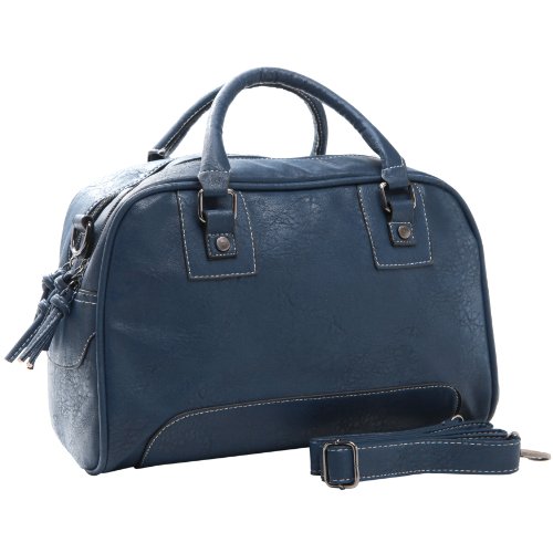 GLADYS Classic Navy Blue Bowling Style Satchel Handbag w/ Shoulder Strap