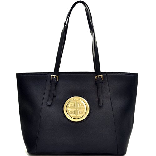 Dasein Leather Elegant Gold-Tone Winged Tote Handbag, Tablet, iPad Bag