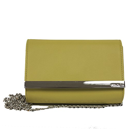FENDI Mini Rush Clutch Evening Bag Mustard Yellow Leather Chain Cross Body Shoulder Handbag 8M0322 K47 F0N8E
