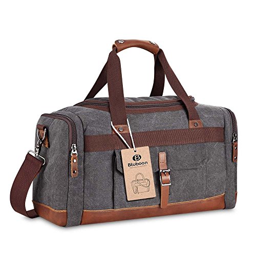BLUBOON Duffel Bags Canvas Leather Vintage Travel Overnight Bag 18.9″/7.9″/12.2″