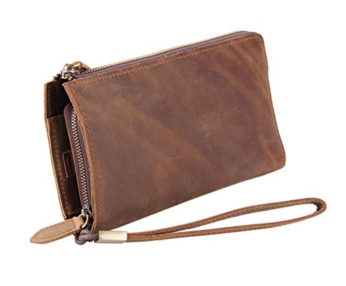 BAOSHA QJ-04 Vintage Genuine Leather Big Trifold Wallet Clutch Bag Credit Card Holder
