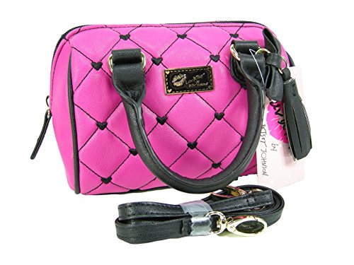 New Betsey Johnson Purse Mini Satchel Cross Body Shoulder Bag Pink Fushia Black
