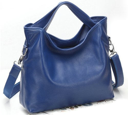 Ilishop Women’s Blue Tote Handbag Genuine Leather Shoulder Bag