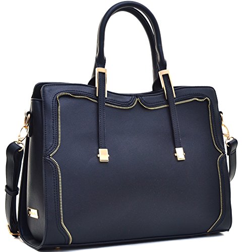 Dasein Women’s Satchel Shoulder Bag Handbag with Metal and Zipper Detail
