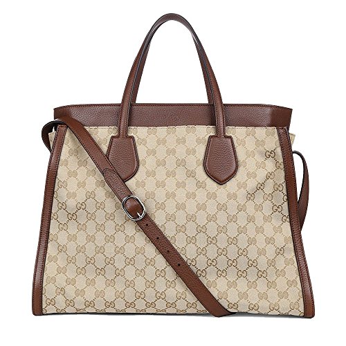 Gucci Ramble Original GG Canvas and Brown Leather Layered Tote Handbag 370820