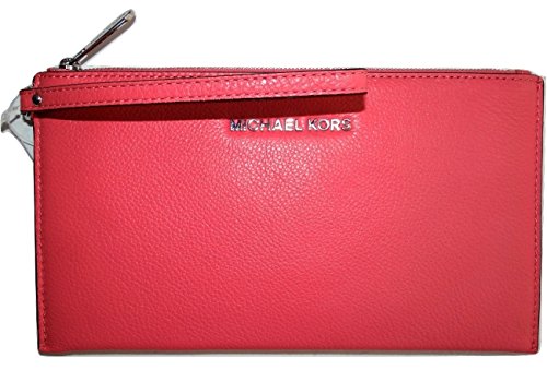 Michael Kors Bedford Leather Large Zip Clutch / Wristlet in Coral