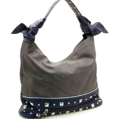 Dasein Designer inspired hobo bag with studs -Grey