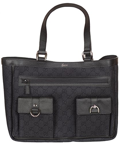 Gucci Black Denim Leather Trim GG Guccissima Handbag Tote Bag