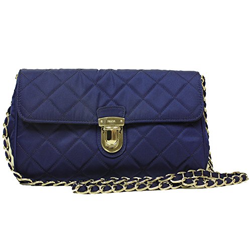 Prada Royal Blue Tessuto Pattina Quilted Nylon Leather Chain Shoulder Bag BP0584