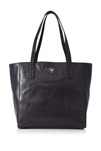 PRADA Shopping Soft Calf Leather Br5109 Black/ Brown Bag