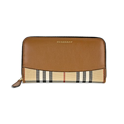 Burberry Elmore Horseferry Check and Leather Zip-Around Wallet – Tan