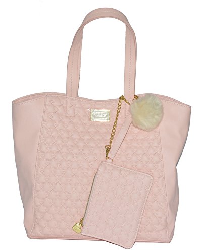 Betsey Johnson Quilt 2 IN 1 Tote with Wristlet Purse Bag Handbag Blush