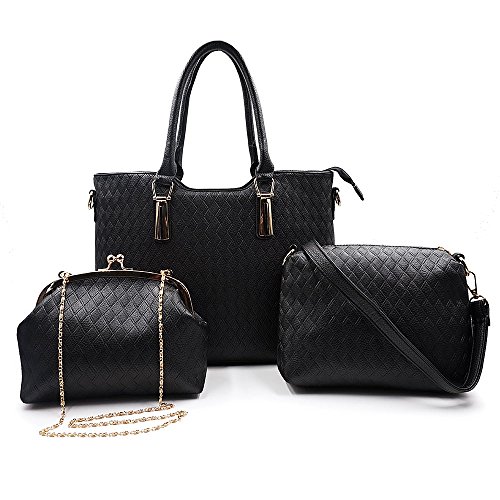 Greatsum Women Stylish Elegant 3 Piece Handbag Set for Women Crossbody Bag Shoulder Bag Evening Bag Black