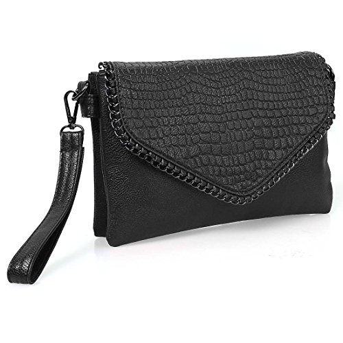 BMC Womens Textured Faux Leather Metal Accent Multi Compartment Clutch Handbag