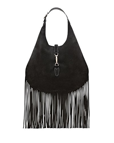 Gucci Nouveau Fringe Black Suede Large Hobo New Jackie Handbag